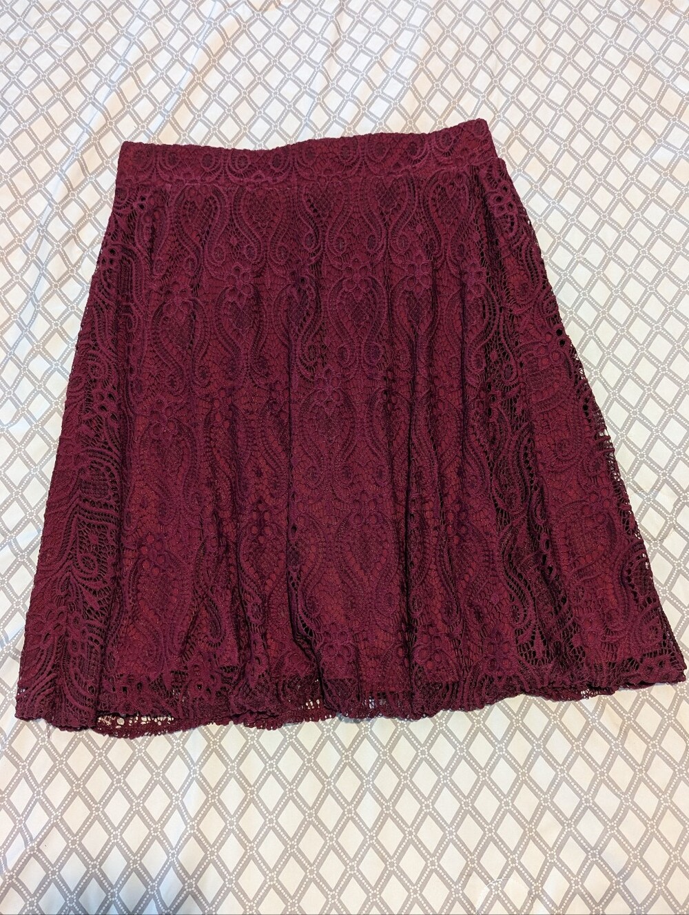 Women's Burgundy Lace A-Line Skirt